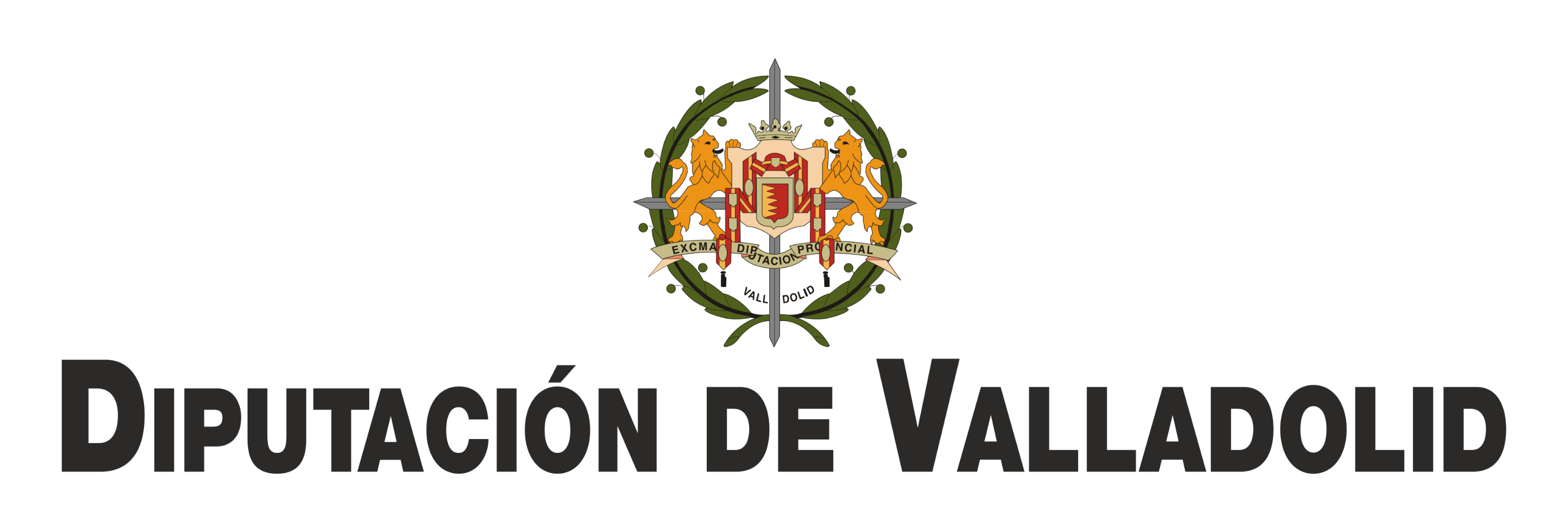 Logotipo de la Diputación de Valladolid sobre fondo blanco. En la parte superior aparece un escudo heráldico rodeado de ramas