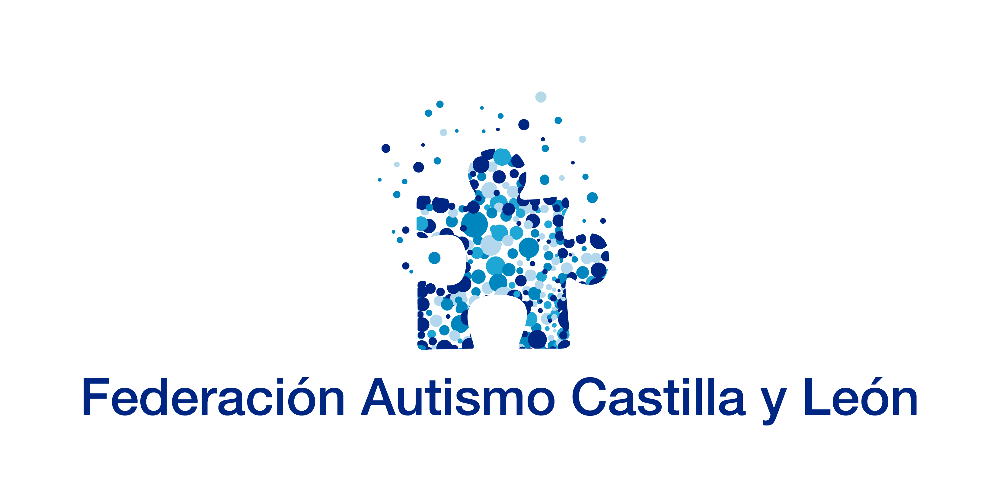 Logotipo de la Federación Autismo Castilla y León sobre fondo blanco. En la parte superior aparece una pieza de puzle azul
